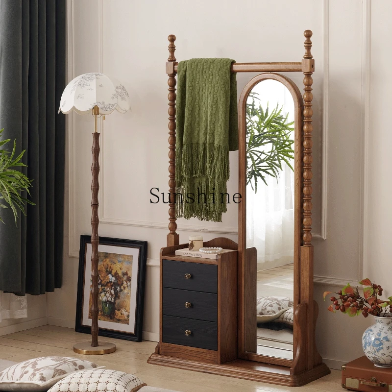 

Pure solid wood, French medieval style, full body floor, light luxury and high-end, fitting mirror