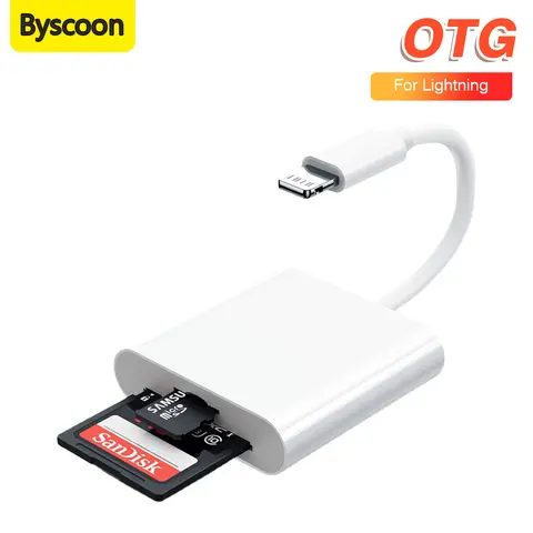 Byscoon 2 in 1 USB lightning to TF SD Card Reader for Apple iPhone 14 13 12 Pro Max 3.0 OTG Adapter Camera Photo Data Converter