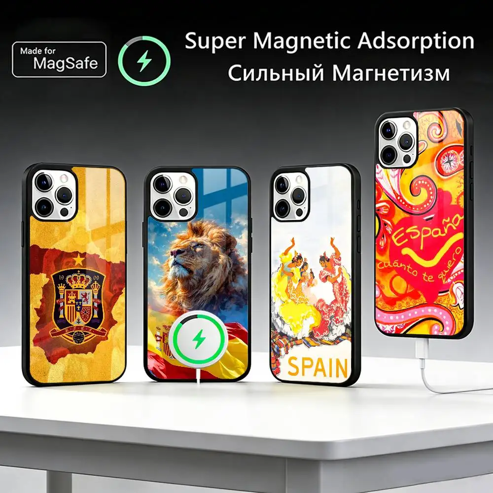 

S-Spain S-Spanish Flag Art Phone Case For iPhone17,16,15,14,13,12,11 Plus,Pro Max For Magsafe Wireless Charging