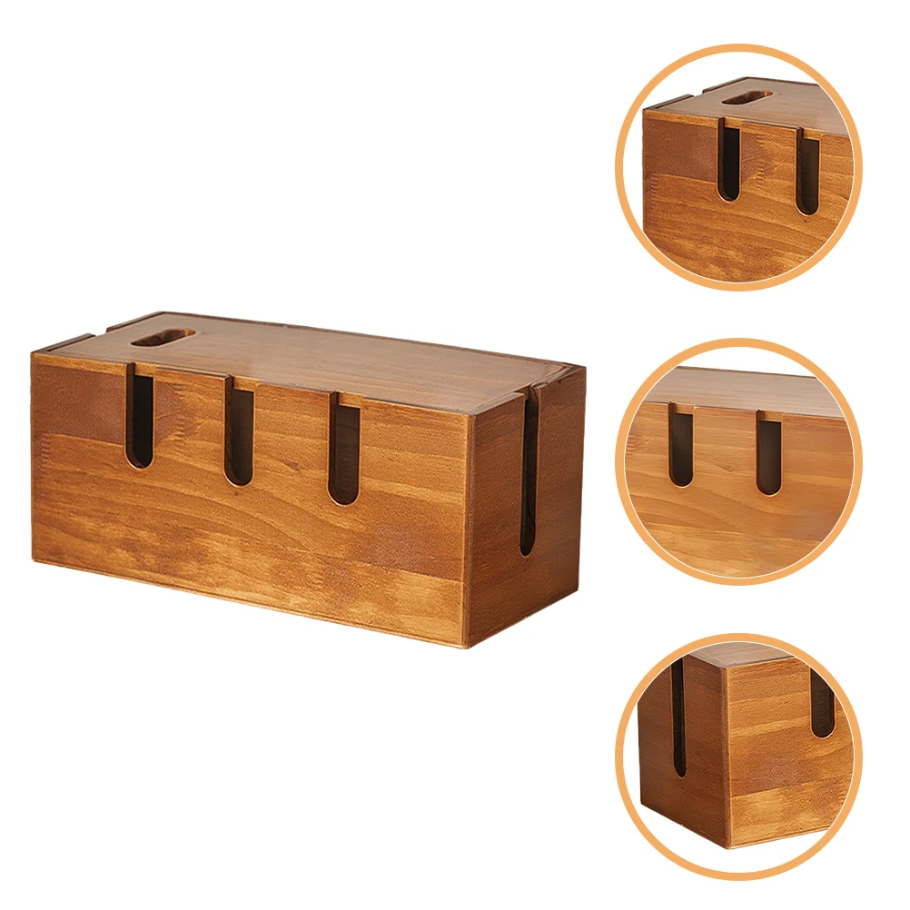 

Rustic Wood Cable Organizer Box For Desk Cord Management Power Strip Storage Large Cable Box Hider Durable Office