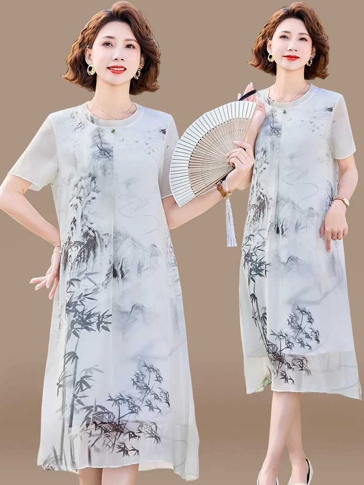 

Новая китайская летняя юбка миди из шифона, модная женская одежда для среднего и старшего возраста, корейский стиль