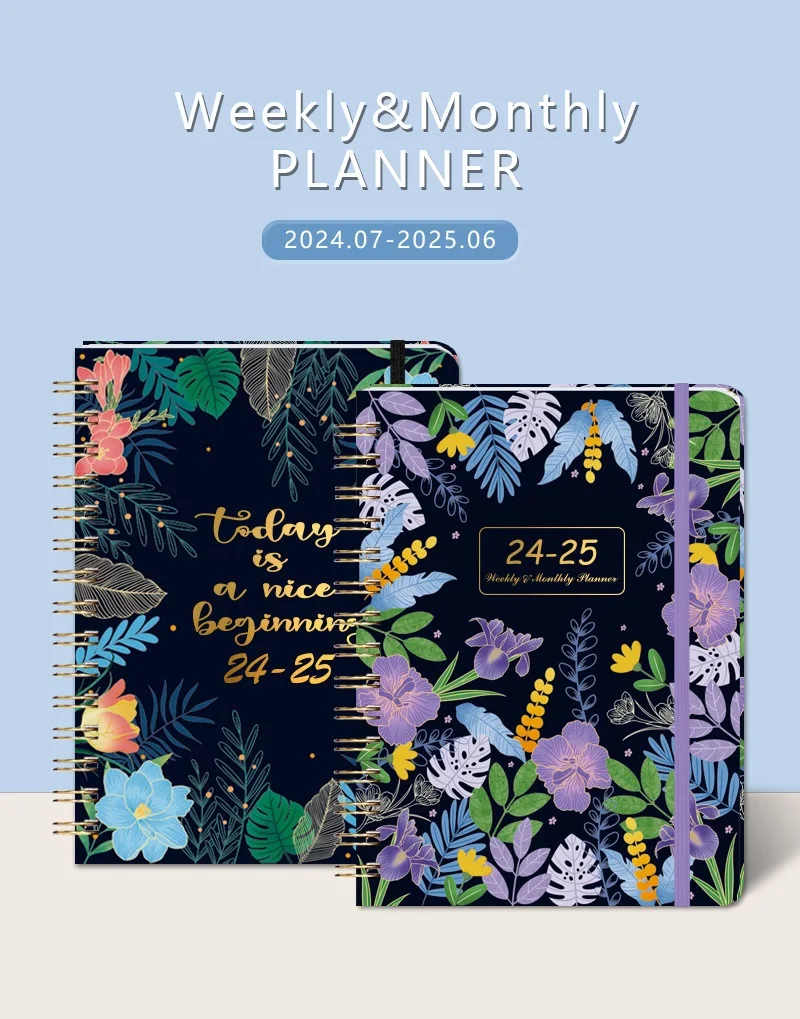 2025 Coil Loose-Leaf Ring Notebook Planner Academic Planner Weekly Monthly Calendar Schedule Student Notebook School Supplies