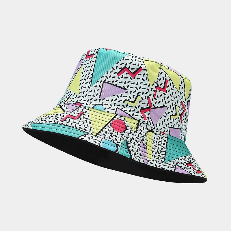 Amazon New Geometric Pattern Retro Bucket Hawaii Seaside Vacation Reversible Fisherman Men and Women Beach Hat