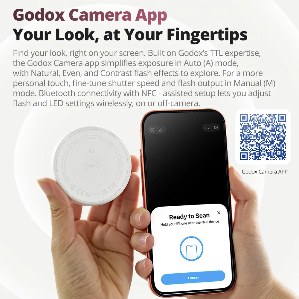 Godox Smartphone Xenon Flash A2 3W 2800K~6000K Support APP Operation, NFC Quick Connection, for iPhone Can Be Used with AK-R1