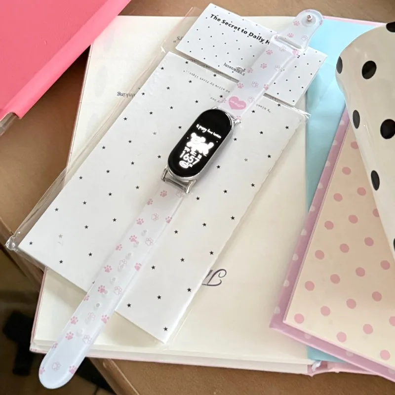 Cute Paw Transparent Silicone Strap for Xiaomi Mi Band 10 9 8 Frosted Clear Wristband for Redmi Watch4 5 6 Replacement Bracelet