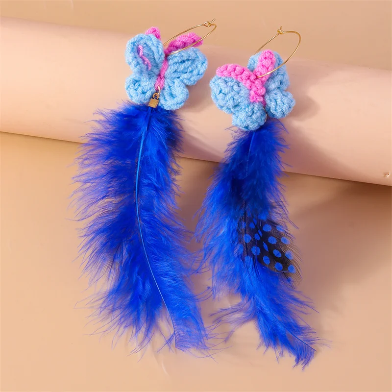 Aihua moderne große Feder Quaste Ohrringe für Frauen Vintage lange übertriebene Zigeuner Feder Ohrringe Party Schmuck Accessoire – Detail 4