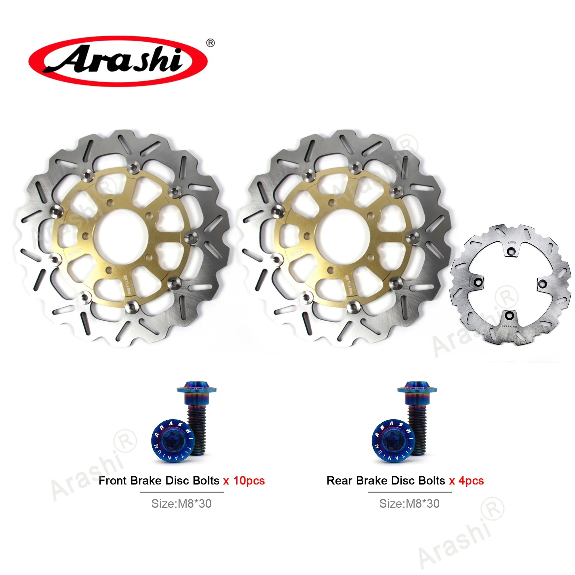 Arashi CNC Brake Disc Bolt Set For KAWASAKI ZZR 1400 2006 2007 / ZZR1400 ABS 2008 - 2020 2015 CNC Front Rear Brake Disk Rotor