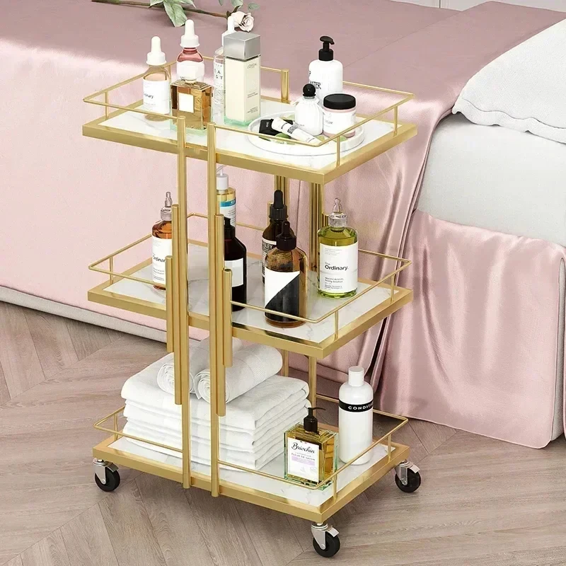 Modern Iron Salon Trolleys Nordic Salon Furniture Multi-functional Auxiliary Cart with Wheels Multi-layer Storage Tool Carts