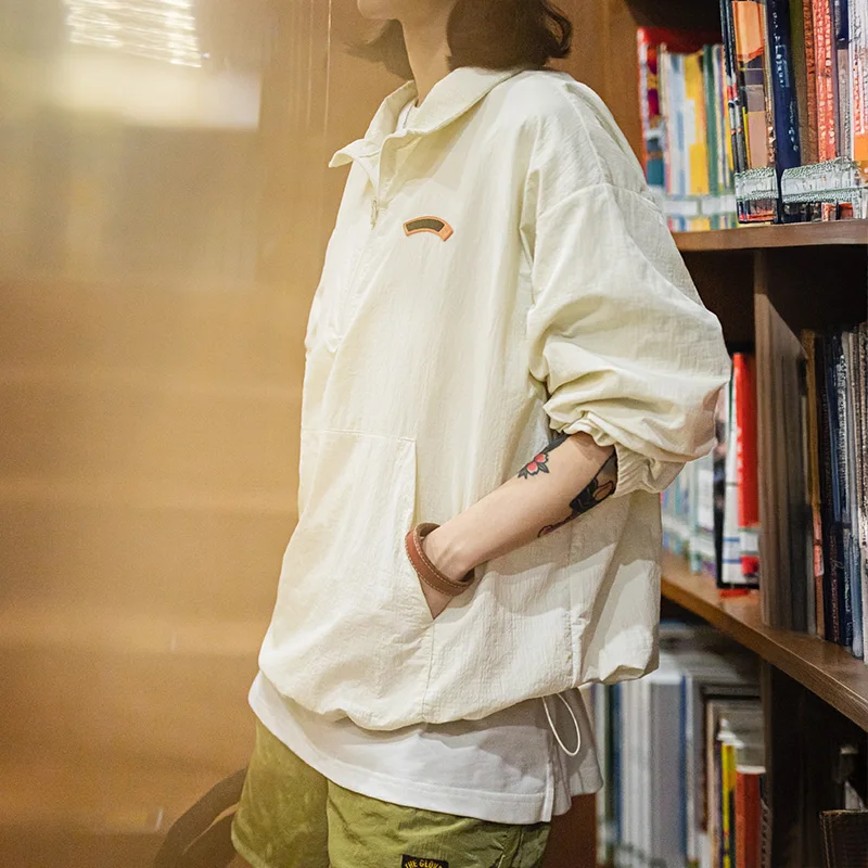 Maden femme Vintage demi-fermeture éclair col montant pull veste Cityboy extérieur sweat à capuche décontracté sport urbain Streetwear