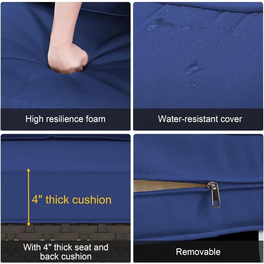 3 pieces patio furniture set, 2 high back rattan rocking chairs and side table, outdoor pe wicker furniture set, all weather pat