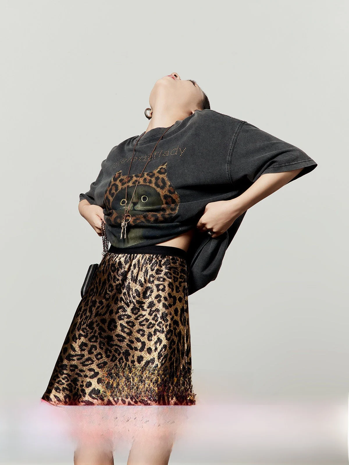 

Bla T-irt Women's Vintage Waed ort Sve Leopard Print Pattern Cotton Casual Summer Top for Young Girls