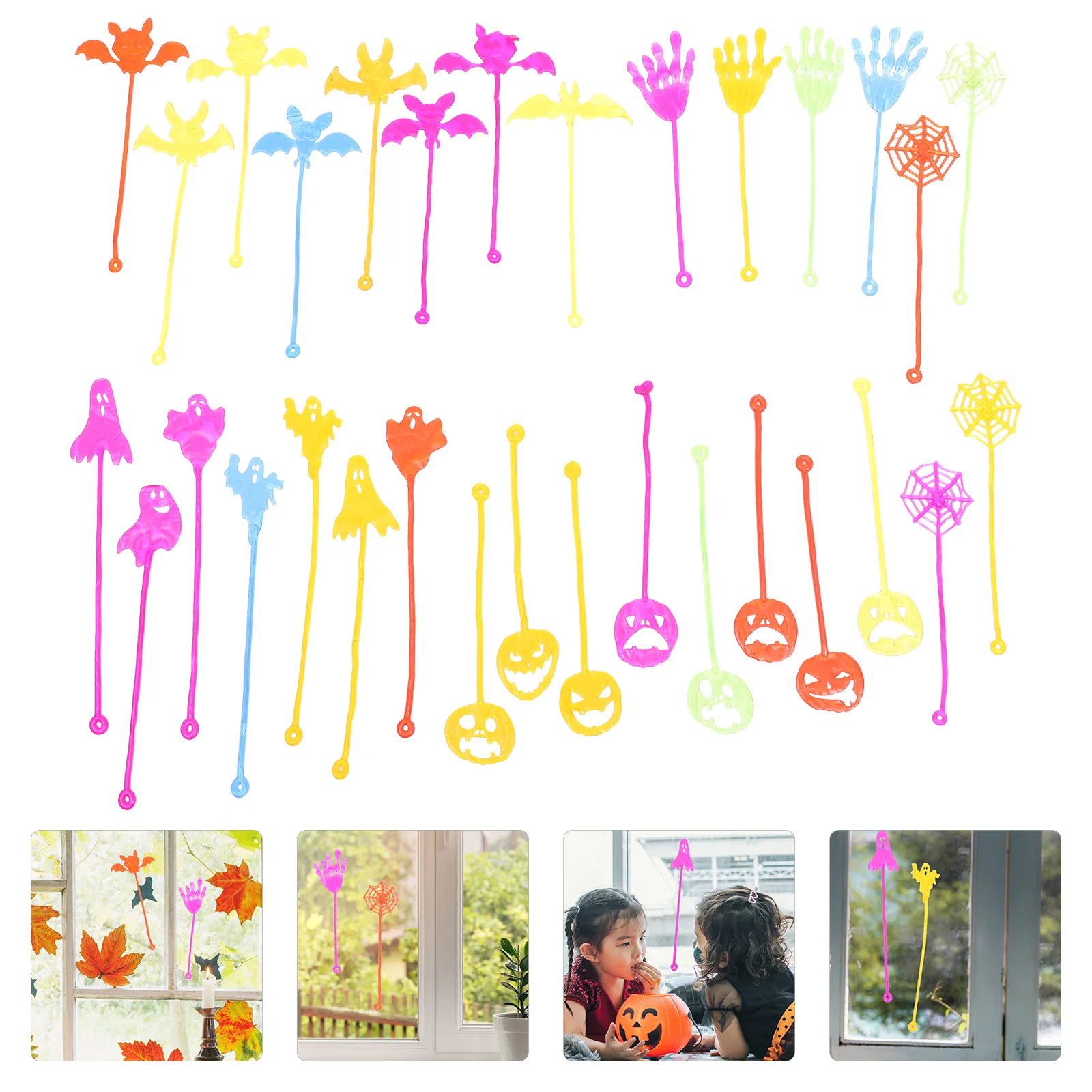 

50pcs Halloween Sticky Props Funny Sticky Hands Stretchy Bat Pumpkins Ghosts Spider Webs Toy Sticky Hands Toys