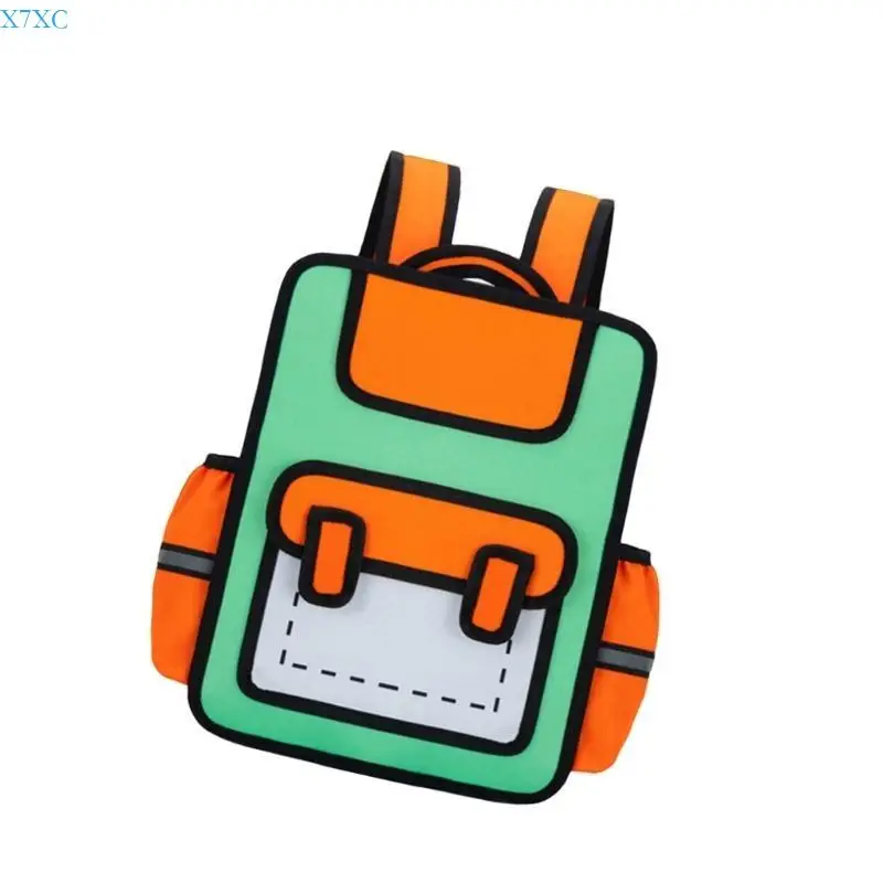 

X7XC Colorful Anime Backpack Ergonomic Designs Anime School Bag Casual Handbag for Comfortable Wear by Kids