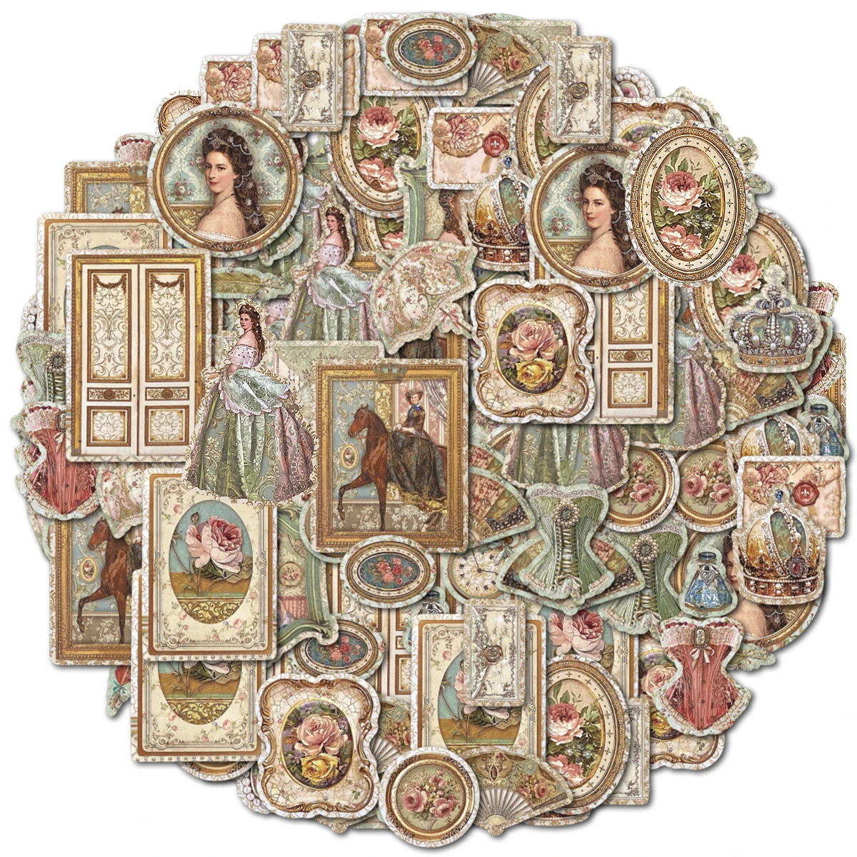 50pcs Vintage Badge Palace Pattern Stickers for Notebooks, Water Bottl...