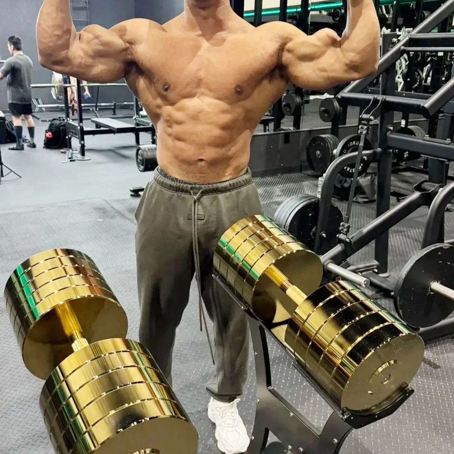 100 120 150 200 كجم دمبل ذهبي مخصص طقم دمبل فولاذي ثابت من الكروم مطلي بالكهرباء #6