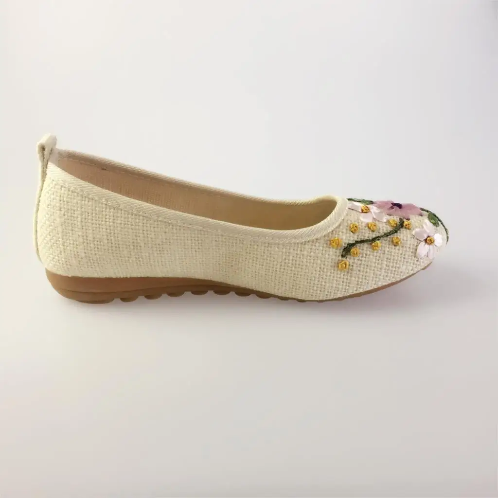 Vintage Embroidered Women\'s Flats Flower Slip on Cotton Fabric Linen Comfortable Old Peking Ballerina 2022 Shoes Sapato Feminino