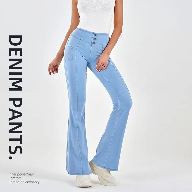 

Activewear Leggings Fitness Women High Waist Stretch Denim Flare Pants Wide Leg Legins Skin Tight Slim Workout Sweating Sports