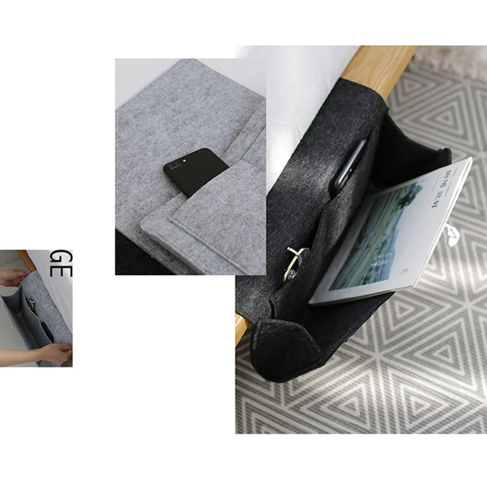 

Bedroom Bedside Hanging Bag Dark Grey Organizer for Magazines Remote Controller Pens Snacks Cellphone