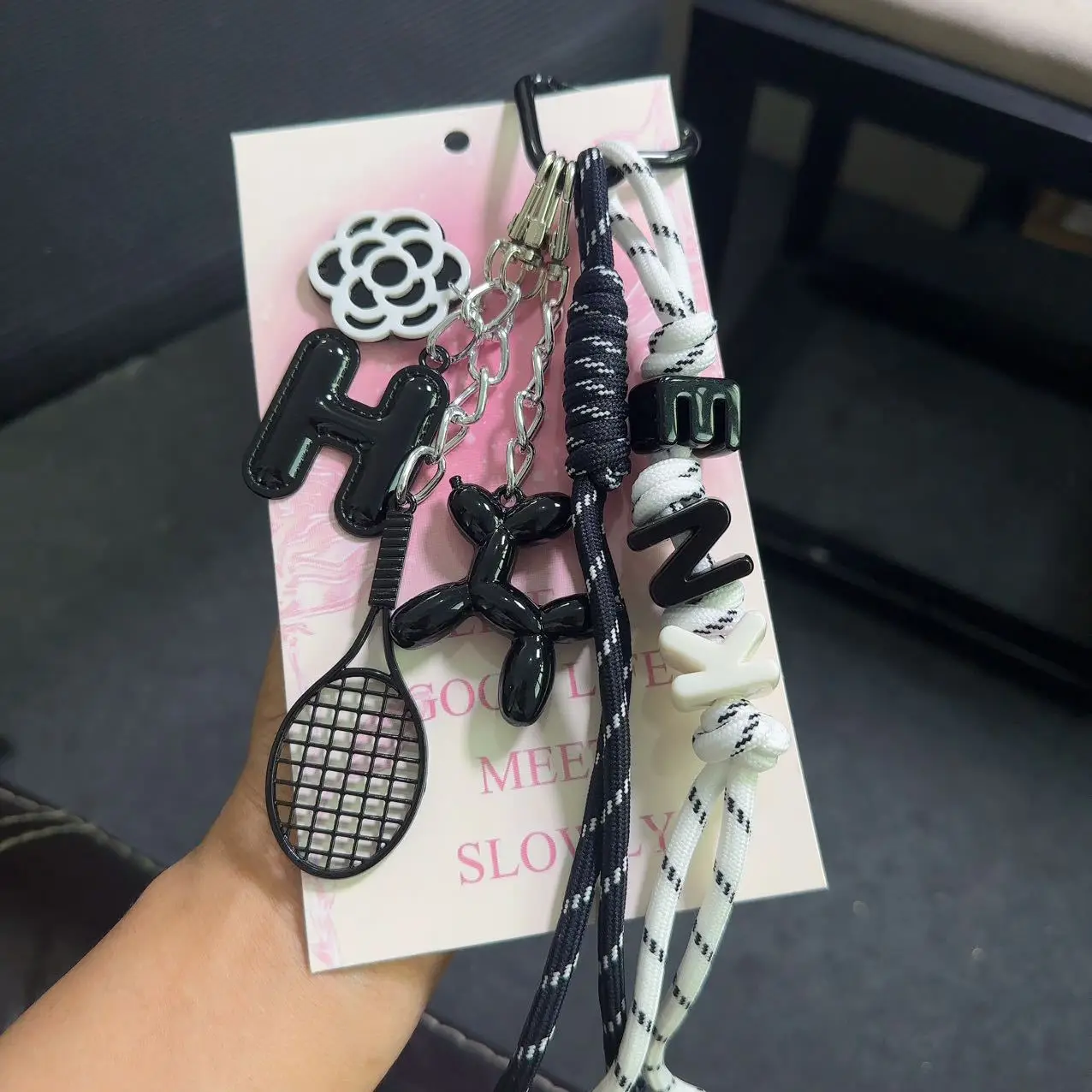 

Fashionable Purple Car Accessory Bag Charm Phone Strap Ins Style Keychain Ornament for Bags Keys