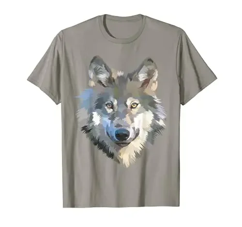 

Realistic White Wolf Realistic Animal Print with Colors T-Shirt Cotton Mens T Shirts Four Seasons Tees Graphic T Shirts