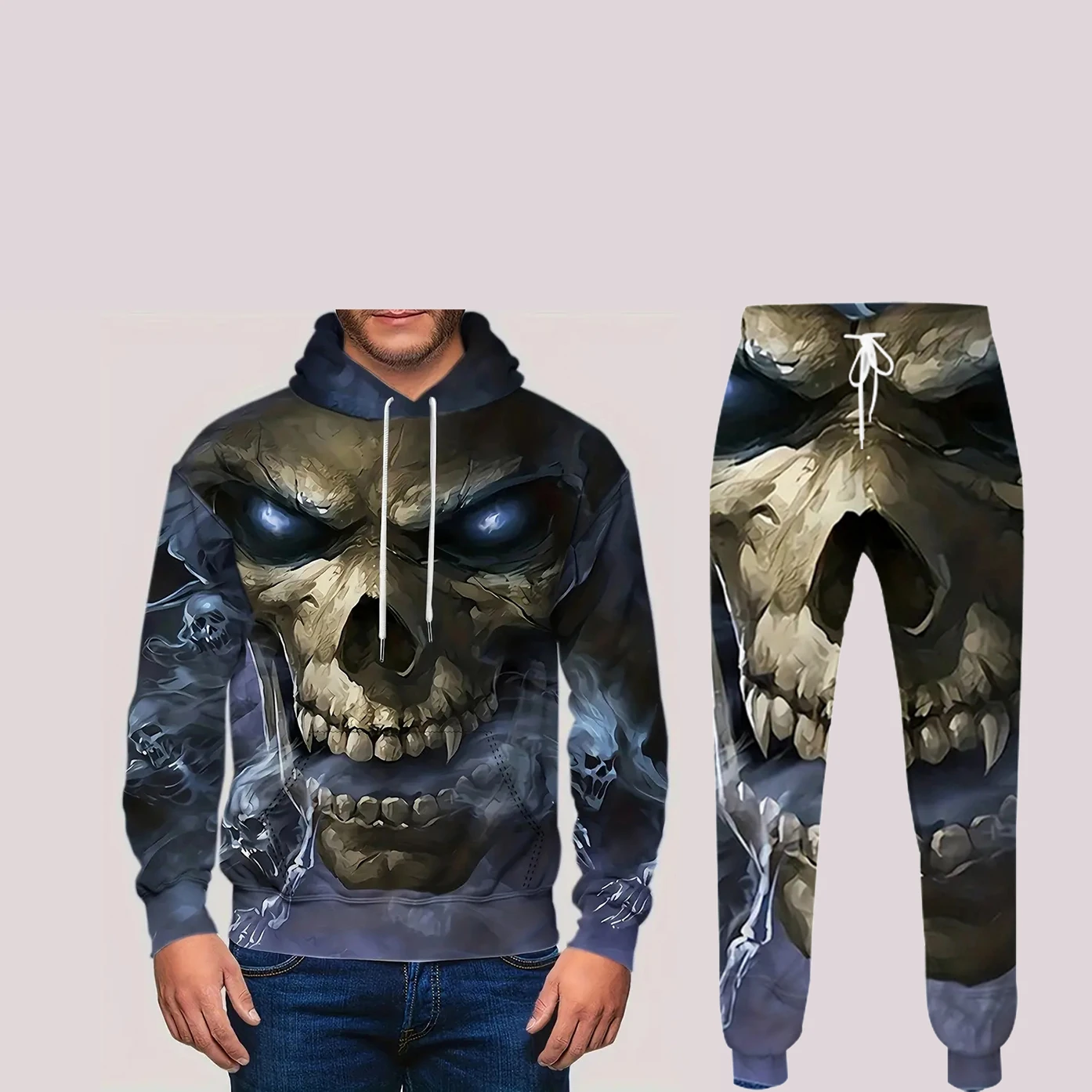 Skull Skeleton 3D Printed Two-Piece Pullover Retro Men Tracksuit Fashion Men Fall/winter Casual Street Sweatshirt Hilarious Art