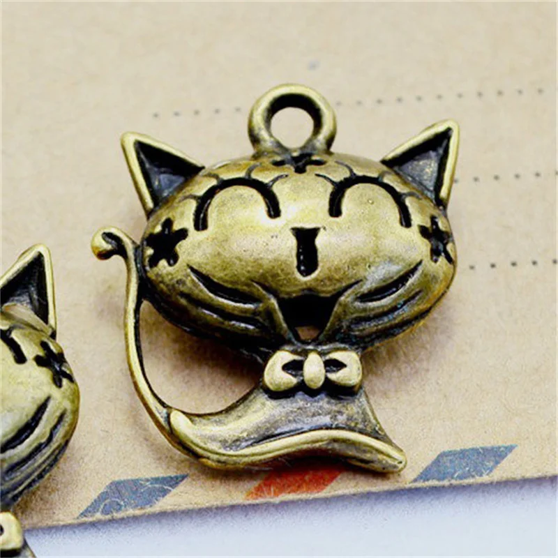 BoYuTe (10 Pieces/Lot) Antique Bronze Hollow Cat Pendant Accessories Alloy Handmade Diy Materials Factory Direct Supply