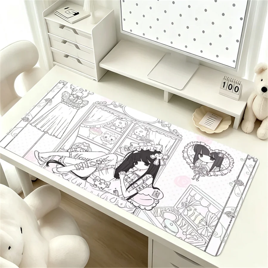 Anime Aesthetics Leather Mouse Pad Pink White Angel Desk Mat Office PC Keyboard Desks Decort Accessories Leather Mousepad Carpet - view 3