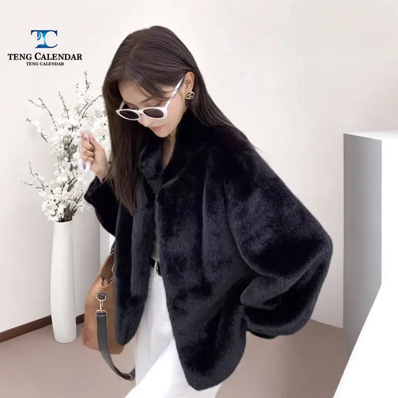 เสื้อโค้ทขนเฟอร์เทียมแบบสั้น คอตั้ง ขนมิงค์เทียม ขนนุ่มแบบมิงค์  ผลิตจากวัสดุที่เป็นมิตรต่อสิ่งแวดล้อม สำหรับผู้หญิง ฤดูหนาว 2025