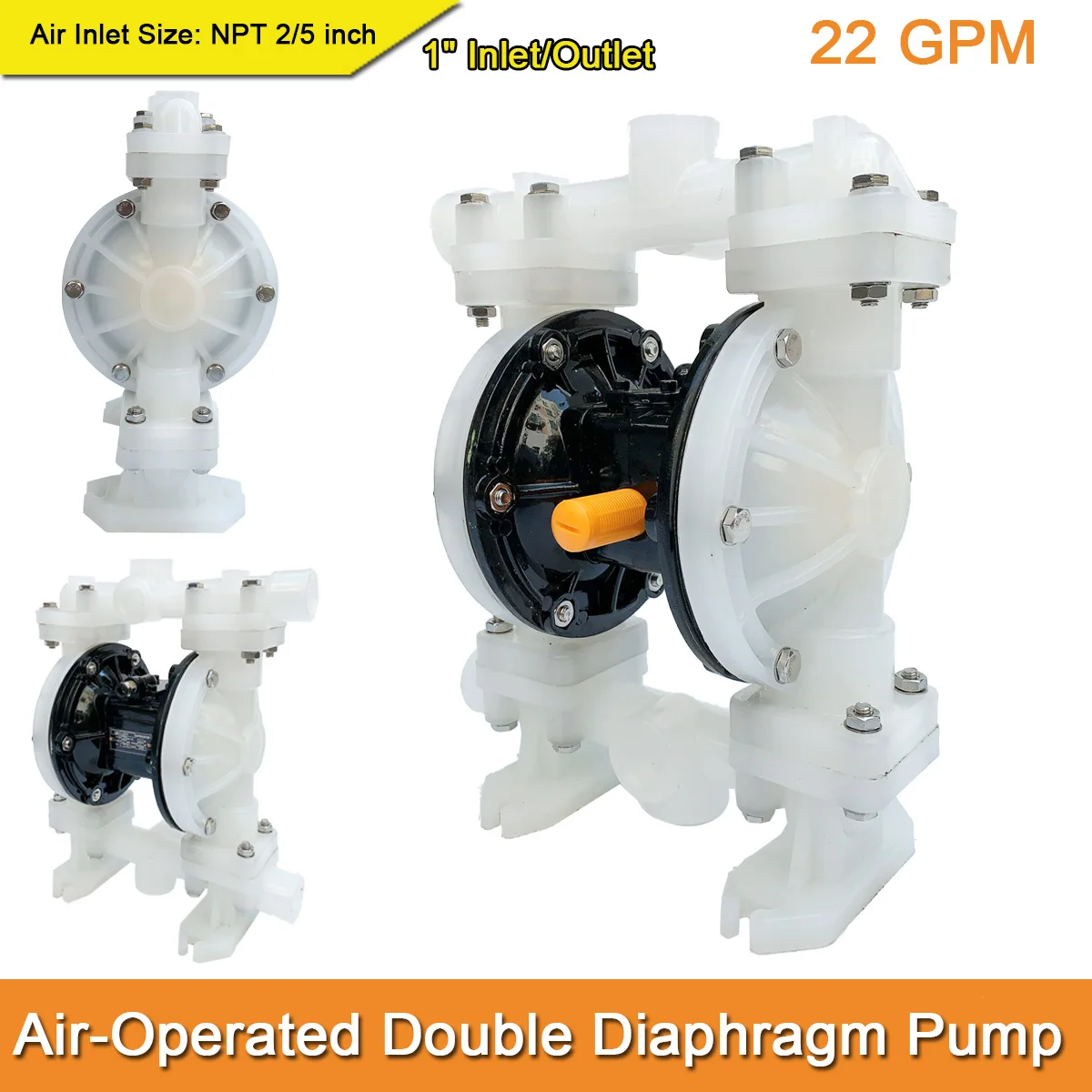 Pompa diafragma ganda dioperasikan udara pneumatik 22GPM QBY3-25APP plastik Luft Betriebene dengan Inlet dan Outlet 1 "+ Max 100 PSI