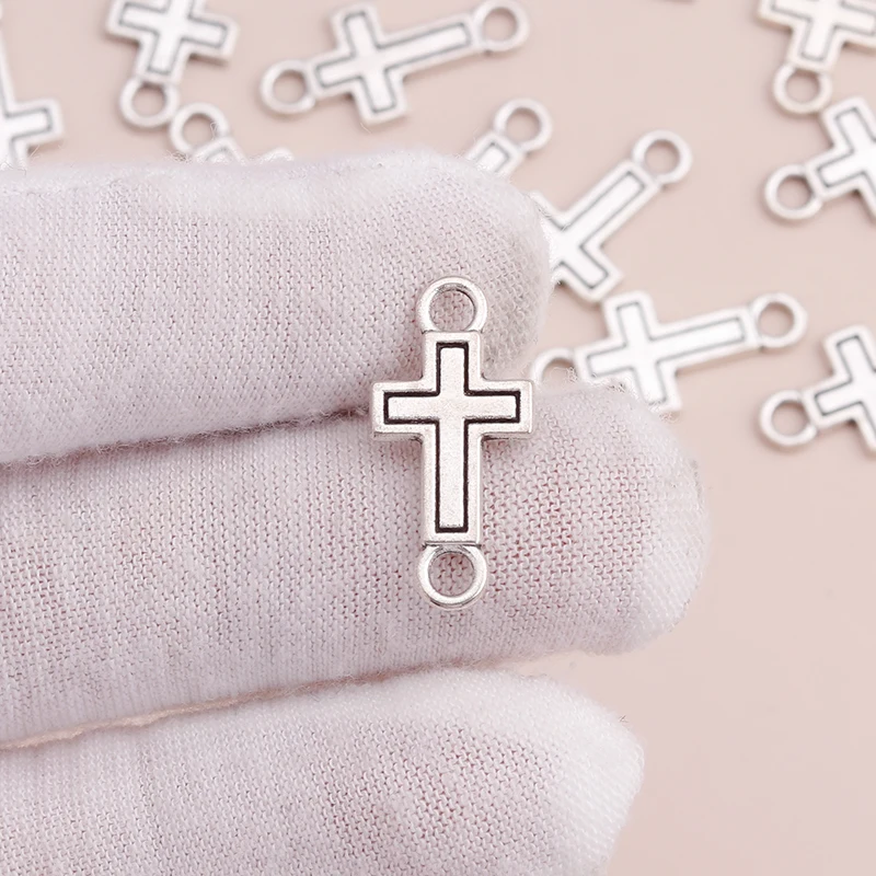 Leslie 30 Stück 23*10mm Antik Silber Farbe Kreuz Charms Anhänger Anschlüsse für DIY Schmuckherstellung Armband Halskette Schmuck – Detail 2