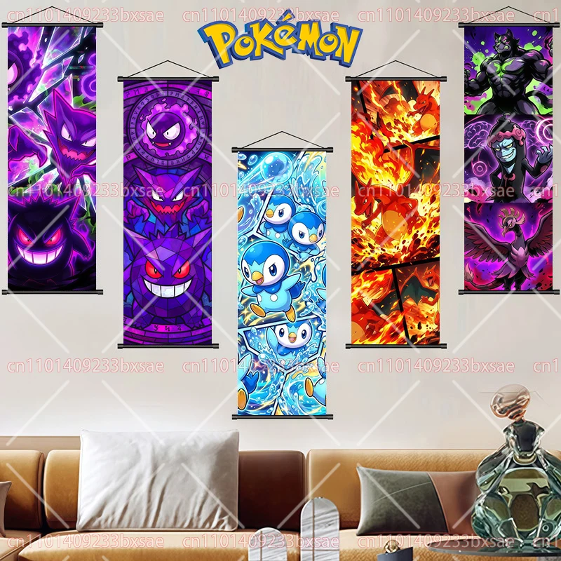 Peinture sur rouleau Pokémon : Mewtwo, Gengar, Charizard, Lugia, Eevee – Décoration murale, affiche, cadeau pour enfants, ornements