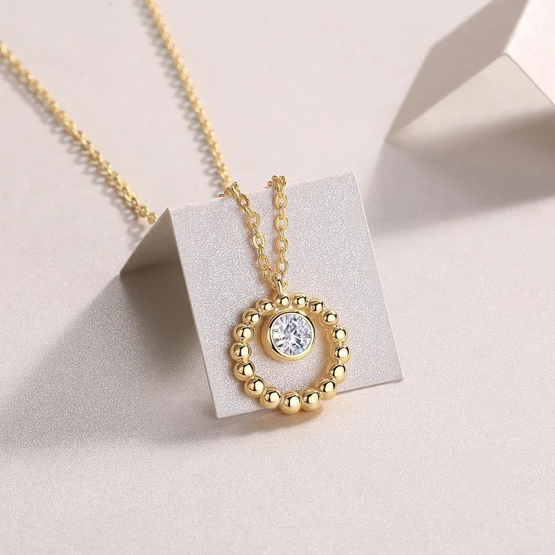 

S925 Silver 0.5ct D Color Moissanite Circle Pendant Necklace Plated 18k Gold Fine Jewelry Mosan Diamond Charm Necklaces Gift