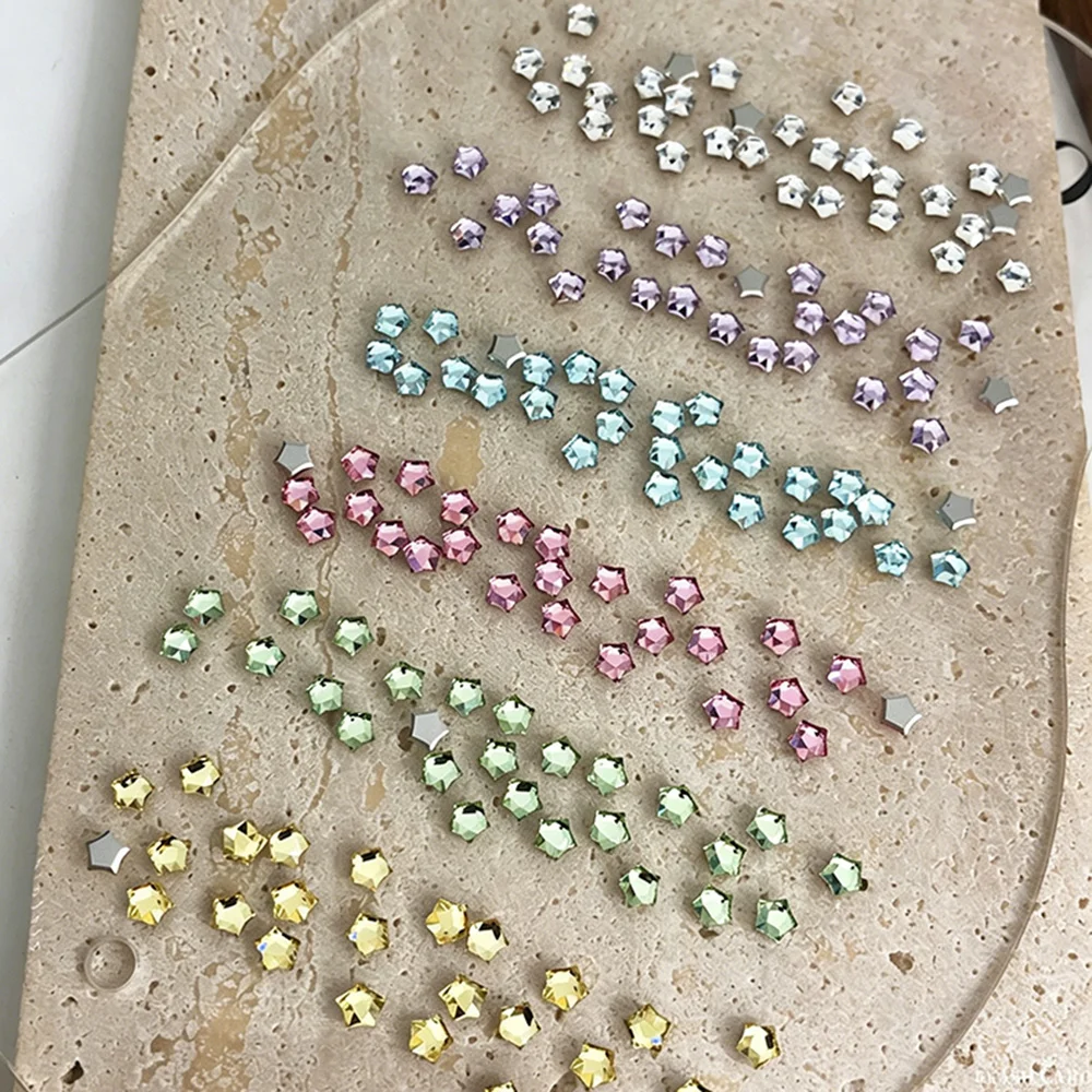 20Pcs Multicolor Star Shape Flat Back Nail Rhinestones Mini Five-pointed Star Crystal Nail Diamonds 3D Star Nail Art Decorations