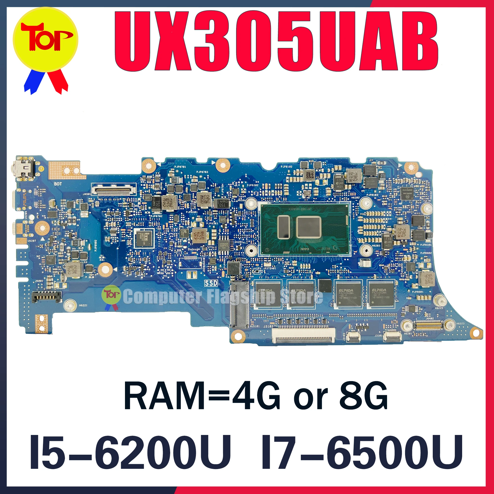 KEFU UX305U Laptop Motherboard For ASUS UX305UA UX305UAB I5-6200U I7-6500U 4G/8G RAM Mainboard 100% Working