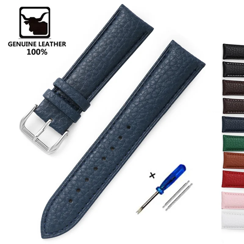 Litchi Pattern Genuine Leather Watch Band Bracelet 12mm 14mm 16mm 18mm 20mm 22mm Replacement Wrist Straps Calfskin Watchbands