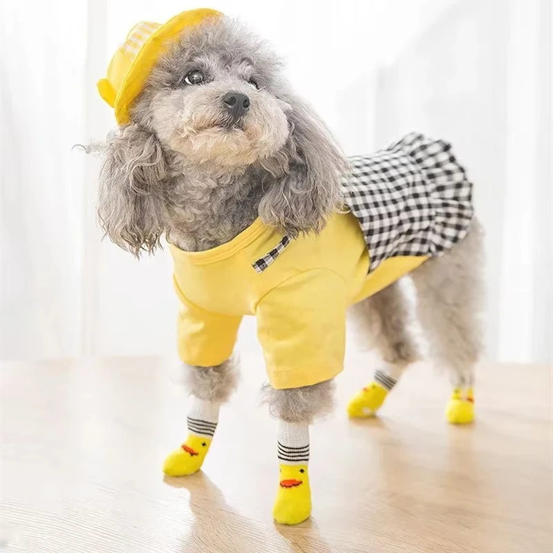 4pcs/Set Cute Puppy Dog Knit Socks Autumn Winter Pet Socks Anti-Slip Knitted Small Dogs Shoes Warm Paw Protector Dog Accessories