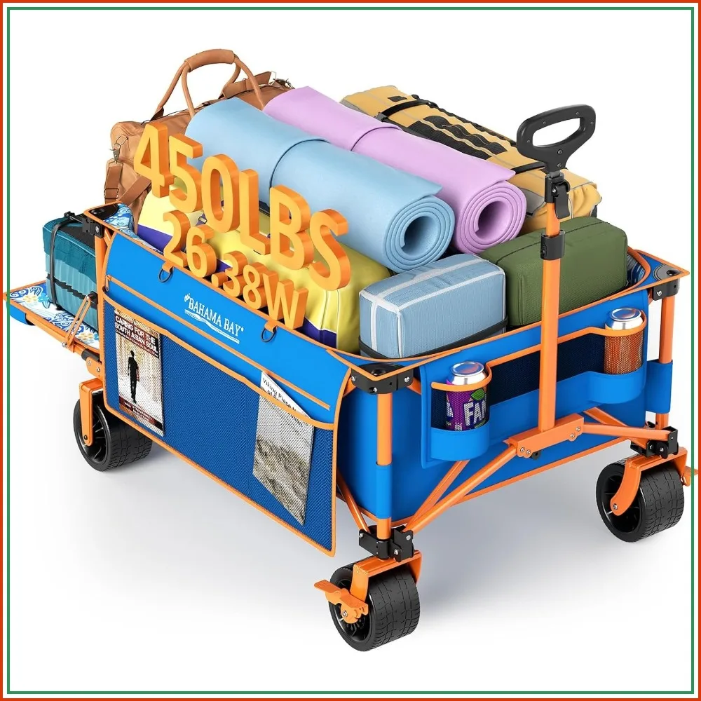 Heavy-Duty Foldable Beach Wagon, 400 lbs Capacity Utility Cart for Camping, Groceries, Outdoor