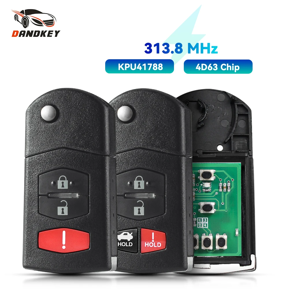 Dandkey KPU41788 Flip Smart Car Key for Mazda 6 Sedan 2005 2006 2007 2008 Car Remote Key Fob 313.8MHz 4D63 Chip 3/4Buttons