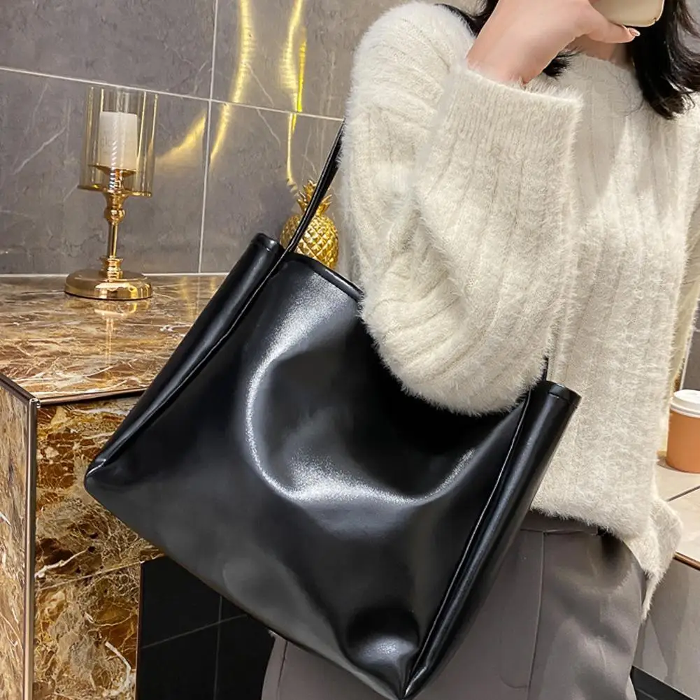 Female Big Soft Leather Satchel Bag Classic Solid Color Capacity Shopper Shoulder Tote Simple Single Casual Large Fashion T X6M5