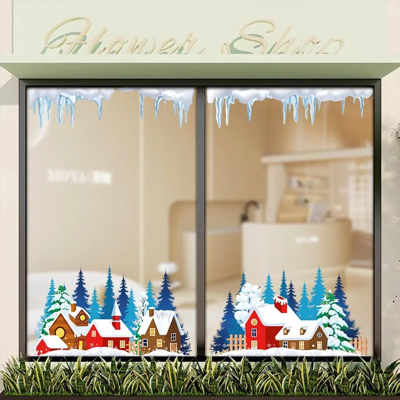 Creative Christmas Tree Static Cling Stickers Snow House Window Decals Holiday Party Decorations Removable Reusable