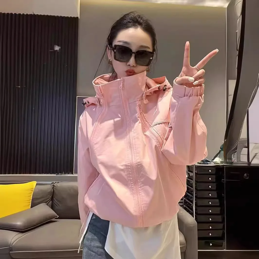 

Женская куртка, пальто, ветровка, дождевик с капюшоном и карманами на молнии, повседневные куртки, пальто, уличная спортивная верхняя одежда, женская весна-осень