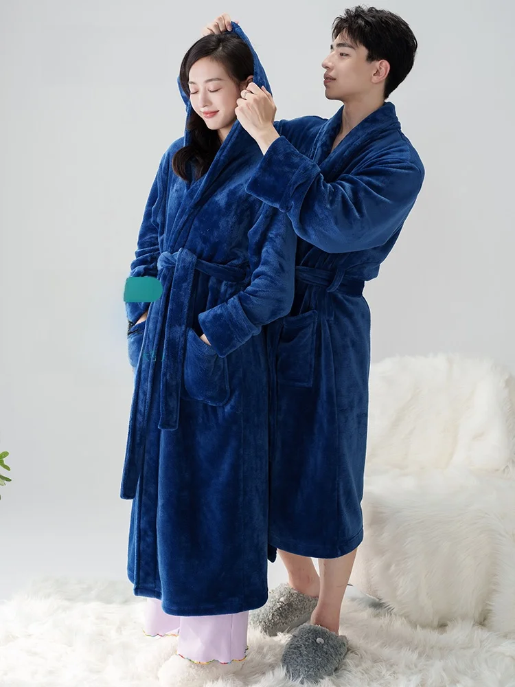 long-ankle-length-flannel-robe-coral-fce-winter-new-couple's-batobe-women's-plus-size-with-hood-home-comfortable-spwear