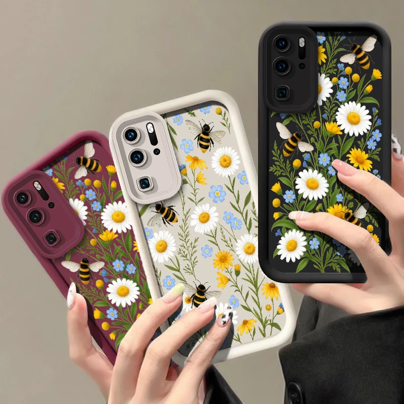 Bee Pattern Case For Huawei P20 P30 P50E P40 Lite P Smart Mate 20 30 40 50 Pro Y9 Prime 2019 Y7A Y9S Matte Shockproof Cases Etui