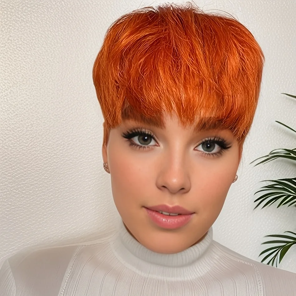 350 인모 옴브레 골든 여성용 100% 인모 짧은 가발 기계 제작 가발