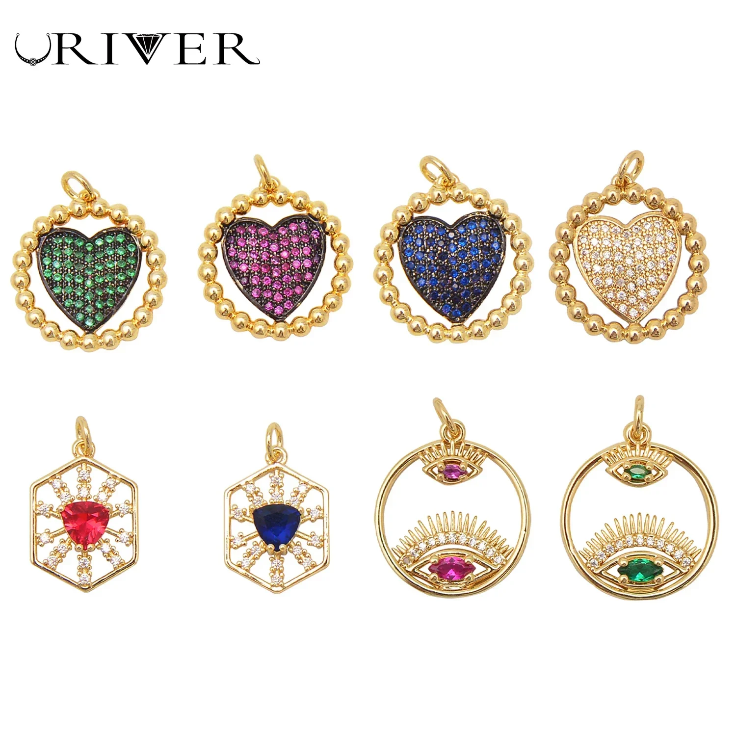 

5 Pieces Color Lady Pendants Zircon Jewelry for DIY Necklace Earring Bracelet Making Supplies Evil Eyes Heart Shape Accessories