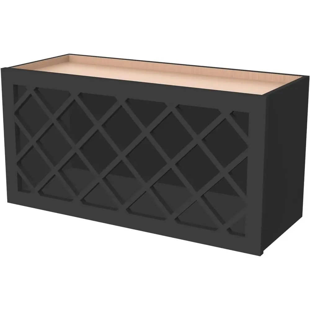 

Настенный винный шкаф из массива дерева с решетчатыми дверцами - 36W x 12D x 18H, угольно-черный