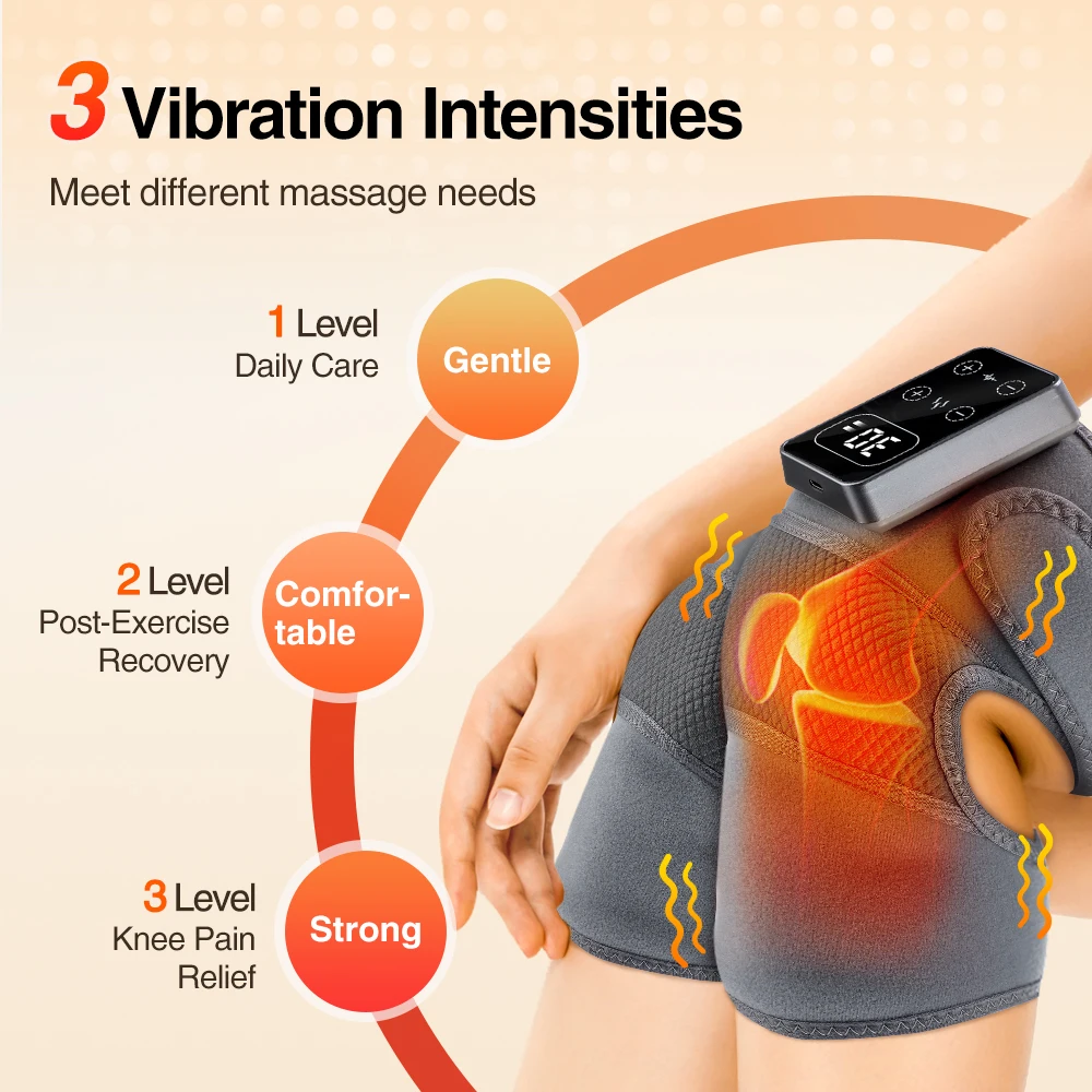 

Rechargeable Heated and Vibration Knee Massager Electric 5 Levels Knee Heating Pad, Massage Relaxation Knee Support Brace