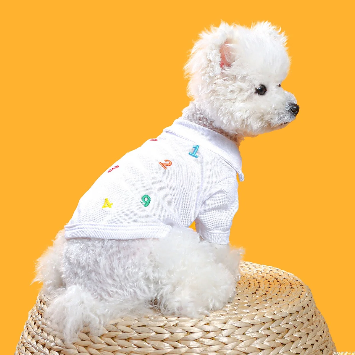 1PC Pet Clothing Cat Spring/Summer Thin White Pullover Digital Polo Color Suitable for Small and Medium Dogs