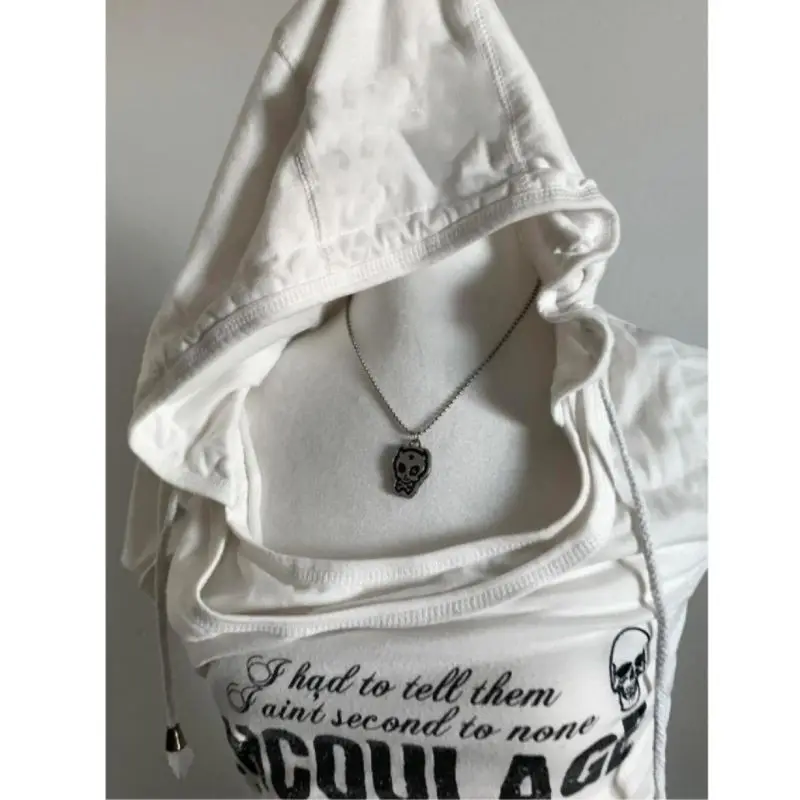 

American Retro Vintage ort Sve Hooded T-irt Women's Summer Slim Fit Versatile Top Fake Two-Piece Set Casual Faion