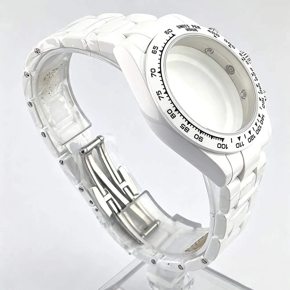 White Ceramic VK63 watch case strap 4130 watch case Waterproof sapphire glass Watch DIY Accessories Fit 4130 or VK63 movements